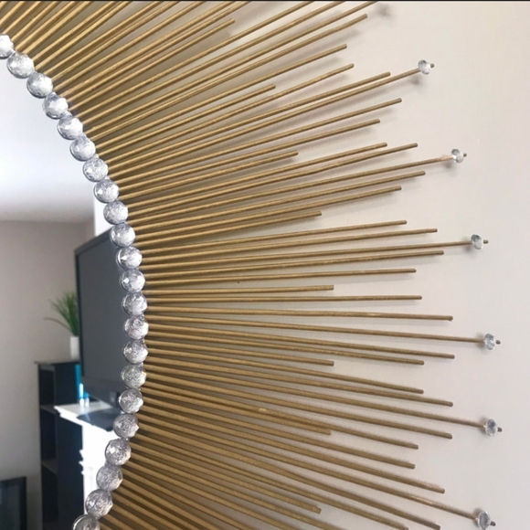 35" Gold Sunburst Mirror with Gems Home Decor Decorative Wall Mirror - Picture 4 of 9